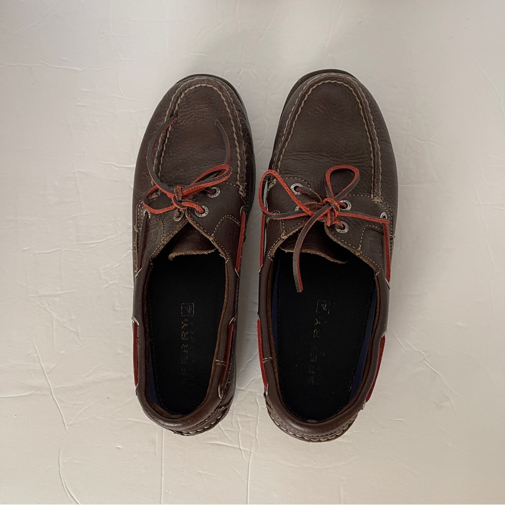 Sperry Boat Shoes Mens Leather Size 9.5 Rawhide Lace Tie 2 Eye by